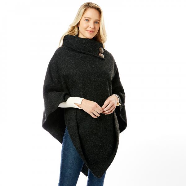 1295 - Wool Feel Poncho w/ Button Accents