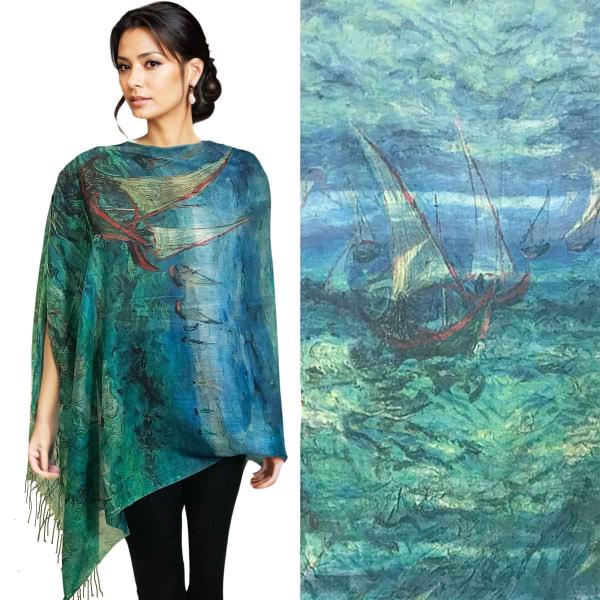 3234 - Art Design Cotton Touch Button Shawls