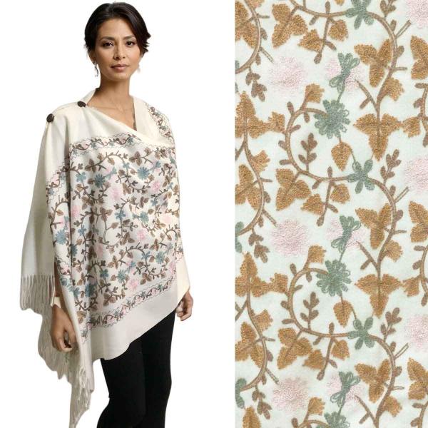 3218 - Embroidered Cashmere Feel Button Shawls