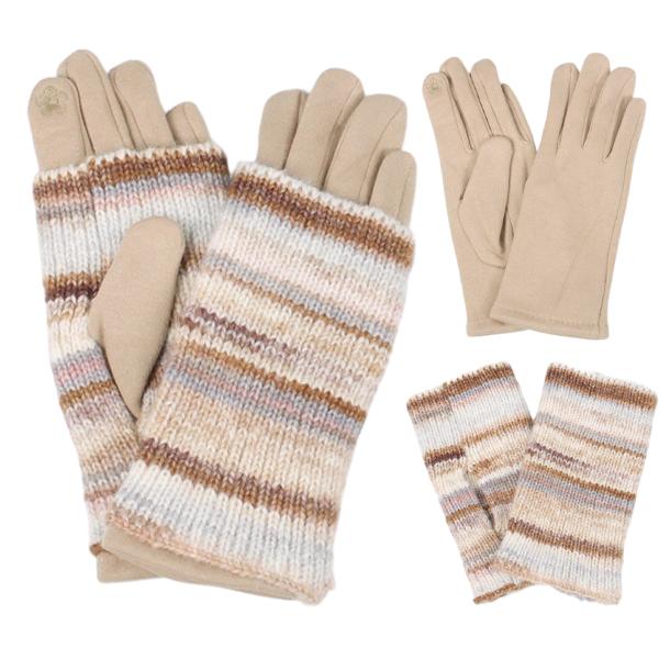 3808 - Striped Knit Beanies & Overlay Gloves