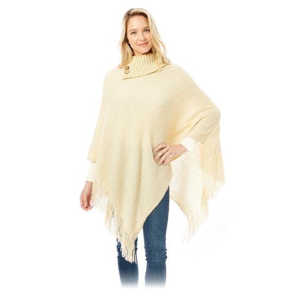 1303 - Knit Fold-over Button Collar Poncho