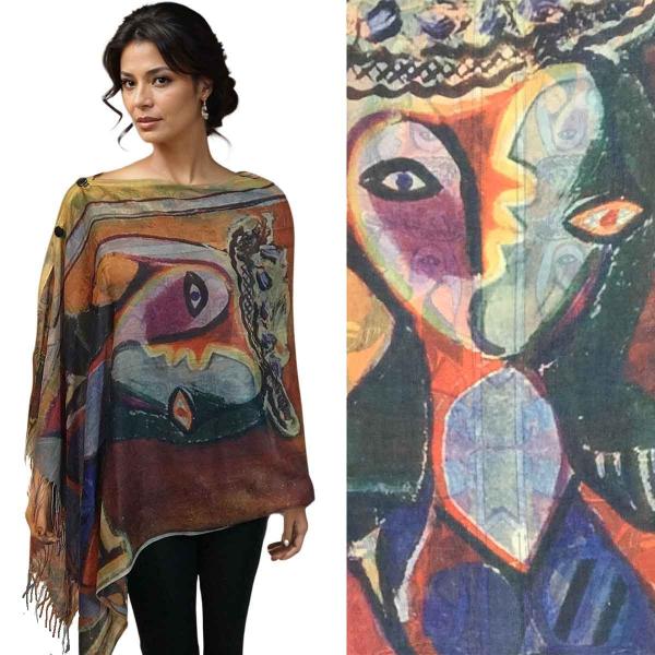 3234 - Art Design Cotton Touch Button Shawls