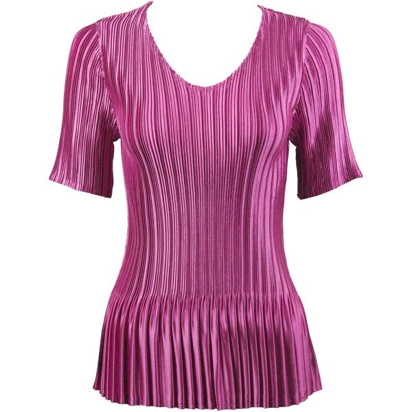 657 - Half Sleeve V-Neck Satin Mini Pleat Tops