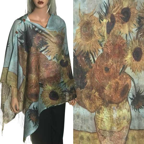 3234 - Art Design Cotton Touch Button Shawls