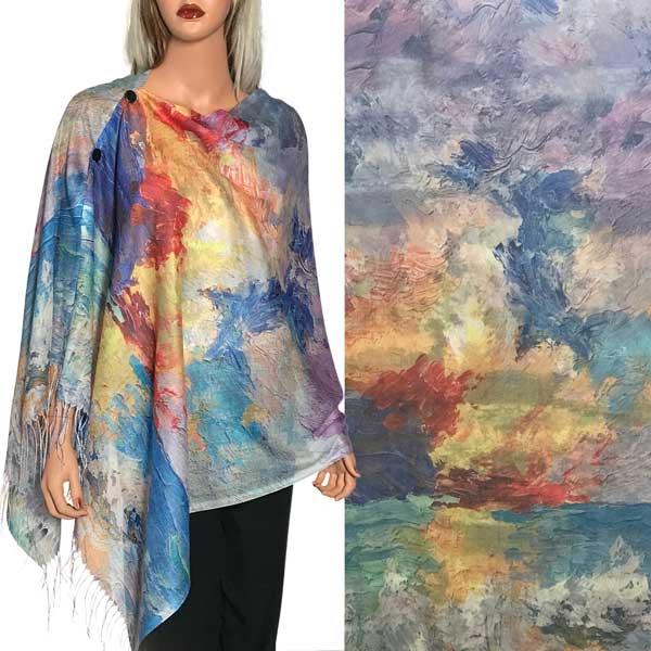 3234 - Art Design Cotton Touch Button Shawls