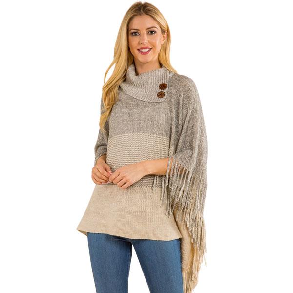 4209 - Poncho - Ombre Cowl-neck w/ Wooden Buttons