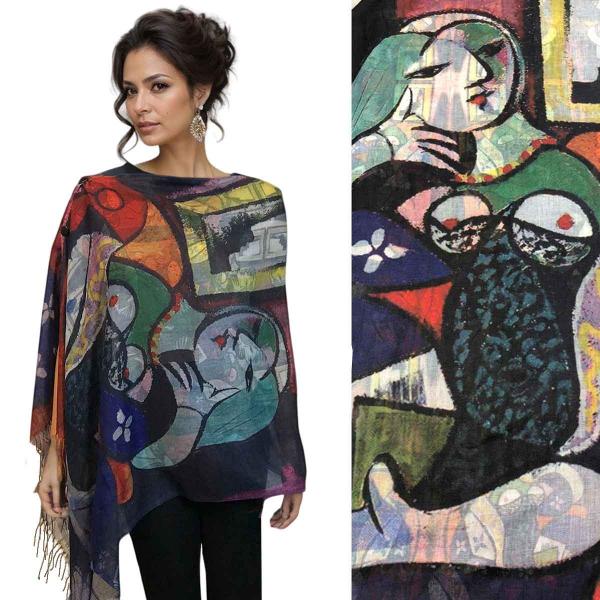 3234 - Art Design Cotton Touch Button Shawls