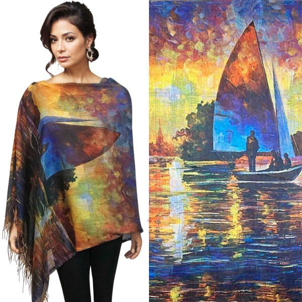 3234 - Art Design Cotton Touch Button Shawls