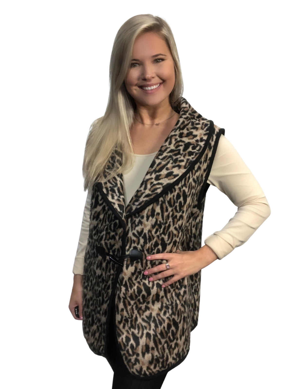 Leopard Print Vest with Toggle Clasp